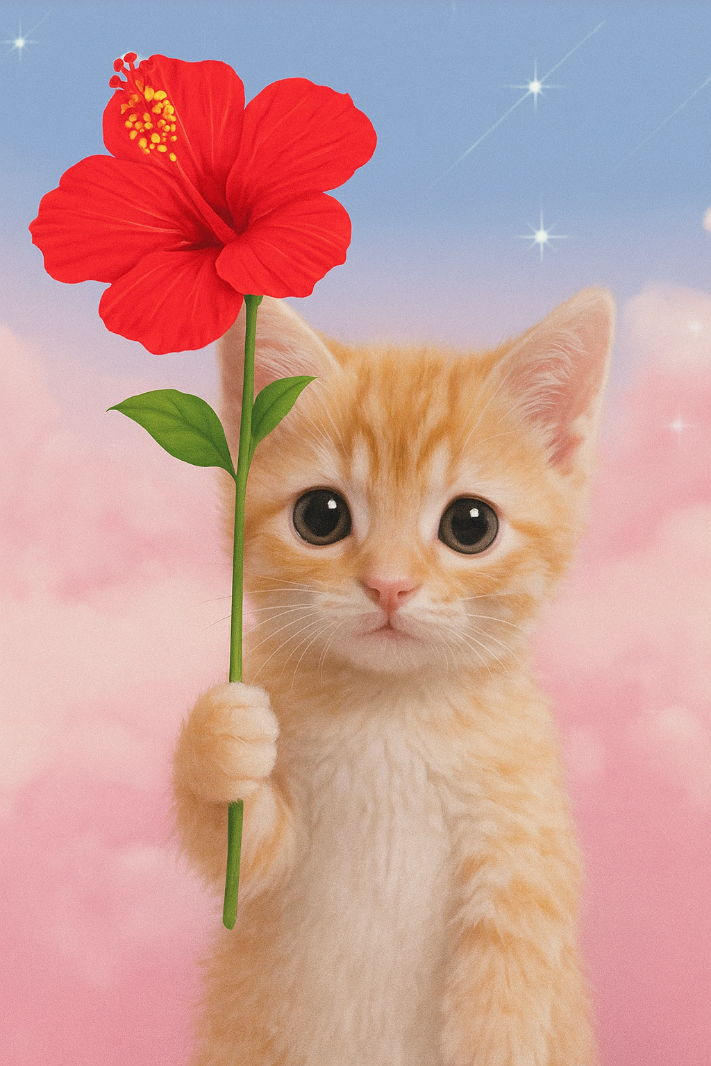Cute Cat Holding a Rose
